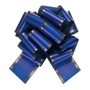 12 Inch Giant Large Pull Bow Big Metallic Car Bows Ribbon with Gold Edge, Blue - Picture 1 of 6