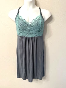 Kindred Bravely size M nursing gown, dress, nightgown, racerback, gray/teal - Picture 1 of 11