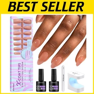 Pre-Colored Brown Almond Nail Tips - Complete Gel Kit with Easy Application - Picture 1 of 9