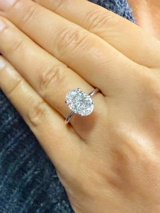 Ovalschliff Moissanit Verlobungsring Solitär Krappe 14K massiv Weißgold 3,15ct - Bild 1 von 10