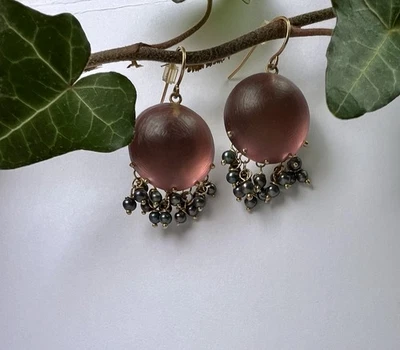 Brincos autênticos de cristal e lucite roxa rara “Alexis Bittar” - Imagem 1 de 4