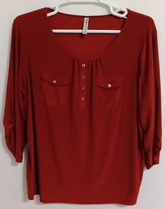 PerSeption Damen 2X Burnt Rust Red Bluse seidig Langarm Rollriegelärmel - Bild 1 von 16