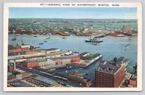 Aerial View of Waterfront Harbor Scene Boston MA Massachusetts 1938 Postcard - Picture 1 of 2