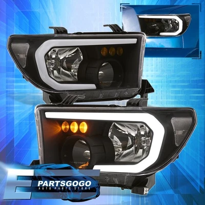 For 07-13 Toyota Tundra / 08-17 Sequoia LED DRL Bar Black Headlights Lamps LH+RH Foto 1 de 4