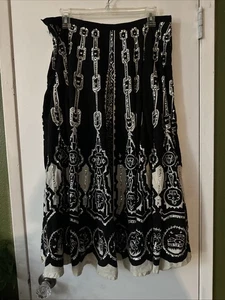 Passport Talla L Mujer Completa 100% Algodón Negro Crema Lentejuelas Falda Boho Repro - Imagen 1 de 8