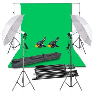 EMART Video Backdrop Continuous Umbrella Studio Light Green Screen Kit - NEW! - Image 1 of 4