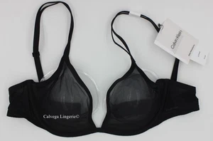 NWT Calvin Klein QF6727 Sheer Marquisette Soft Cup Triangle Plunge Bra Black 36B - Picture 1 of 8
