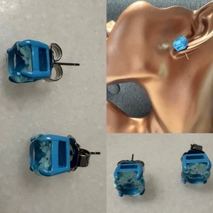 πππ Mimco New Blue Crystal Studs Earrings In Silver + Dust Bag - Picture 1 of 14