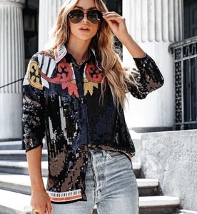 Giacca camicia a scatto Nasty Gal Country Star paillettes impreziosite manica lunga taglia 10 - Foto 1 di 9