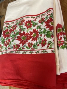 Vintage Weihnachten Weihnachtsstern Tischdecke rot & Blumen Bordüre 80”x 59” - Bild 1 von 8