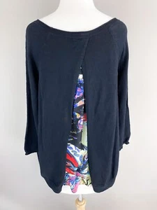 Moth French Quarter Black 3/4 Sleeve Multi Color Peek a Boo Back Top Anthro - Picture 1 of 4