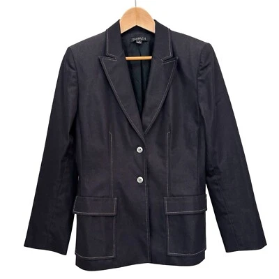 Blazer Vaquero Elástico Tahari Lavado Oscuro Dos Botones Azul Índigo Academia Oficina 6 Foto 1 de 4