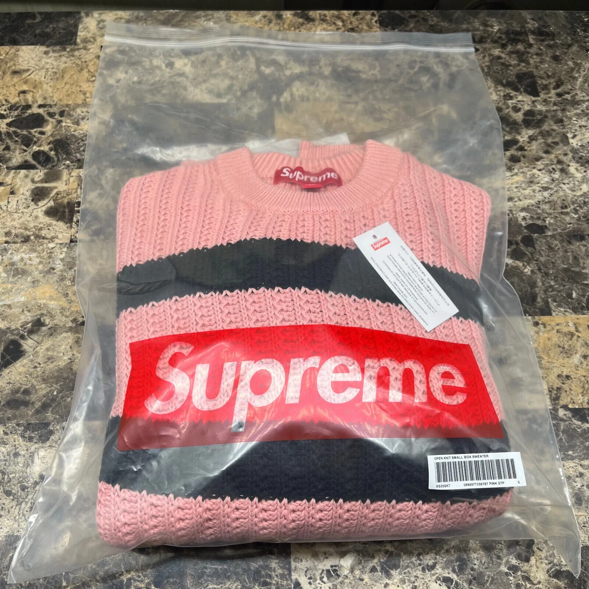 Supreme Loose Gauge Stripe Small Box Sweater Pink Size Small SS25
