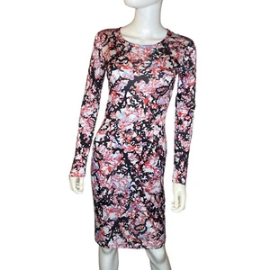 Mary Katrantzou 100% Silk Black Orange Coral Print Long Sleeve Midi Dress XS - Picture 1 of 7