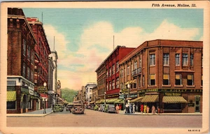 Moline Illinois Fifth Avenue Exterior Buildings Vintage Linen Postcard Unposted - Picture 1 of 2