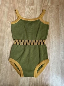 Misha & Puff Keyboard Romper Playsuit Retro Olive Green Knit 70s 5-6 Years NWT - Picture 1 of 8