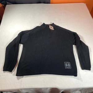 Vintage Harley Sweater Mens 2XL XXL Black Knit Quartert Zip Pullover Y2K Ribbed - Picture 1 of 17