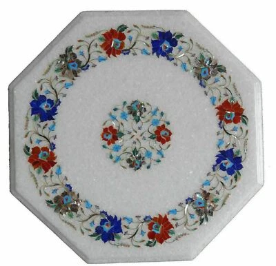 Mesa de mármol blanco 12" centro café incrustación lapislázuli piedra antigua decoración w59 Foto 1 de 4