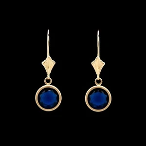 4.00Ct Simulated Blue Sapphire Bezel Lever-back Earrings 14k Solid Yellow Gold - Picture 1 of 4