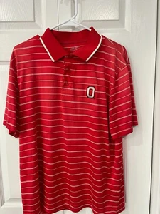 Ohio State Buckeyes Men's Large Red Striped Polo/Golf Shirt Gently Used - Picture 1 of 2