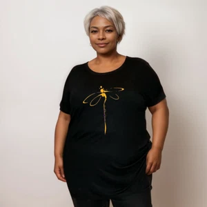 ROCKTHOSECURVES WOMENS Plus‑Size Coloured Dragonfly Short Sleeve Dipped Hem T‑Sh - Picture 1 of 56