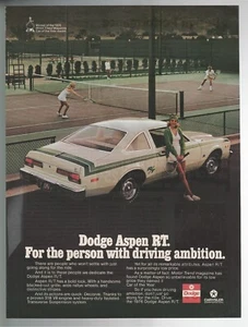 1976 DODGE ASPEN advertisement, by tennis court, Aspen R/T print ad - Picture 1 of 3