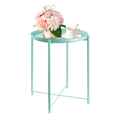 Metal Tray Table Round End Table Sofa Side Table Living Room Bedroom Blue - Image 1 of 4