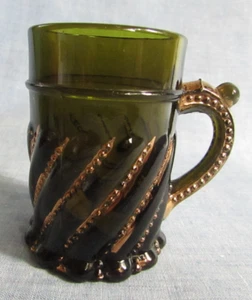 VINTAGE WESTMORELAND FOSTORIA GLAS GOLD PERLEN SEHR DUNKELGRÜN KINDER TASSE - Bild 1 von 5