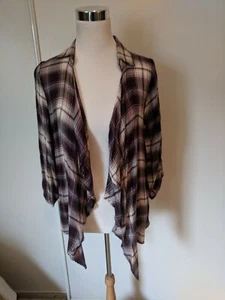 About a Girl Juniors Size S Small Flannel Open Front Cardigan Red/Burgandy - Picture 1 of 20