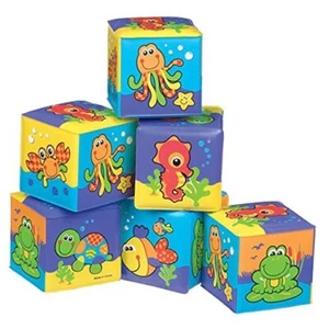  Soft Stacking Blocks - Sensory Stacking Fun for Babies - Set of 6 Bath Cubes - Picture 1 of 6