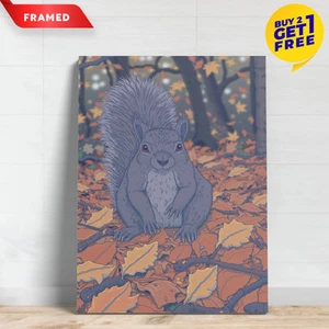 Squirrel Sitting On Fallen Leaves Canvas Animals 12x16 Framed Wall Art - Picture 1 of 3