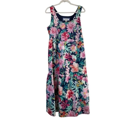 Tommy Bahama Perfectly Paradise Midi Dress Sundress Womens M Blue Floral Tiered - Image 1 of 4