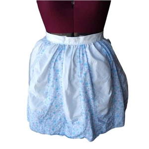 Delantal Media Falda Vintage Hecho a Mano Blanco y Azul Paneles Florales Cottagecore - Imagen 1 de 9