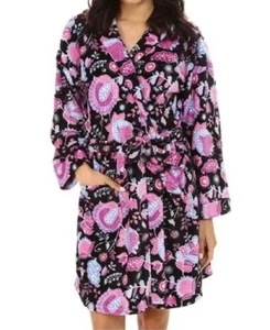 VERA BRADLEY Plush Fleece Floral Paisley Hooded Belted Alpine Robe S/m Small Med - Picture 1 of 9