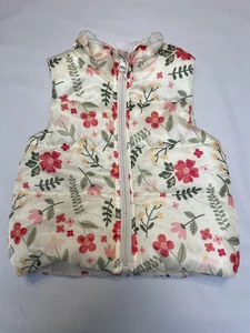Just Lizzy Cream Floral Puffer Vest Zip Up Sherpa Girls Infant Size 12 Months - Picture 1 of 4