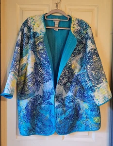 Maggie Barnes for Catherines 3X Reversible Quilted Jacket Blue Paisley Heart - Picture 1 of 10