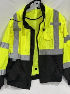Medium Pyramex RJ31 Series Waterproof Class 3 Bomber Safety Jacket Lime Hooded - Picture 1 of 8