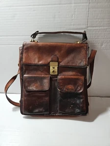 Vintage antike italienische Leder Umhängetasche Schultertasche mehrere Taschen Organizer Postma - Bild 1 von 11