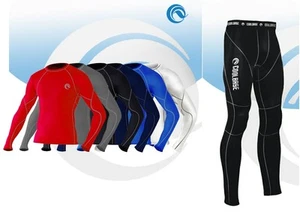 Hombre CoolBase Compresión Baselayer Camisa Top Manga Larga Piel Leggings Negro - Imagen 1 de 7