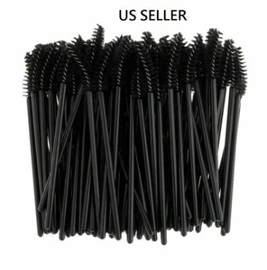 100x Disposable Eyelash Extension Brushes Black Mascara Curved Wands Applicator - Picture 1 of 5