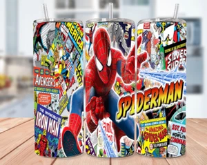 Spiderman Multicolor Stainless Steel Tumbler With Metal Straw - 20 Oz Comics - Picture 1 of 4