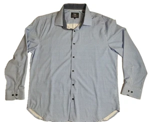 WRK 4-Way Stretch Dress Shirt Sz 17 1/2 Long Sleeves Circles Geo Blue Design-368 - Picture 1 of 9
