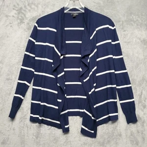 Ann Taylor Cardigan Womens SP Navy Blue and White Striped Open Front Waterfall - Picture 1 of 11
