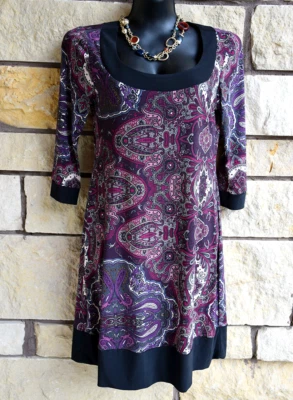 CATO Tiana B. Purple Paisley Women's Size S Shift Dress, 3/4 Sleeve, NWT - Image 1 of 4