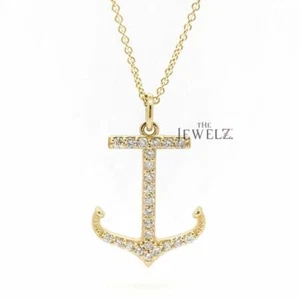 14K Gold 0.22 CT VS/F-G Diamond Anchor Charm Pendant Necklace - The Jewelz - Picture 1 of 3