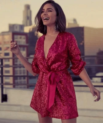 Express Olivia Culpo Hot пурпурный надежном блестками платье Sz XXS с атласным галстуком - Изображение 1 из 4