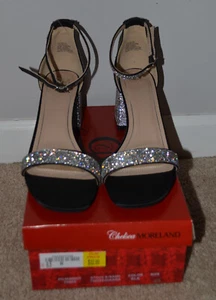 Zapatos Chelsea Moreland plateados brillantes punta abierta correa al tobillo tacón bloque talla: 8,5 - Imagen 1 de 12
