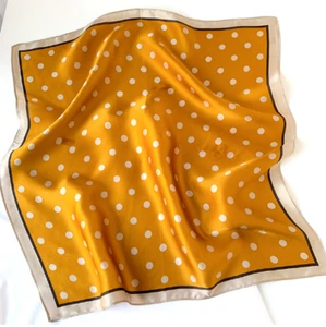 100% Silk 20“ small square Scarf Women neckerchief Wrap Polka Dot yellow comfort - Picture 1 of 2