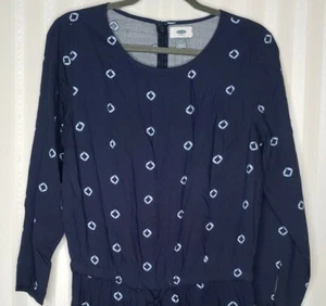 Old Navy Mono Mujer Talla M Definido Cintura Azul Marino Ikat Bolsillos Mangas Largas Nuevos con Etiquetas - Imagen 1 de 8