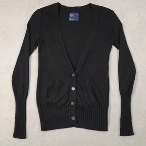 Cárdigan American Eagle Outfitters S suéter negro manga larga bolsillos botones - Imagen 1 de 11